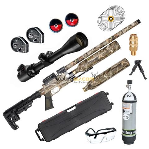 Kral PCP Puncher Jumbo Dazzle Kamuflaj Dürbün+Scuba Havalı Tüfek (Gold Full Set)