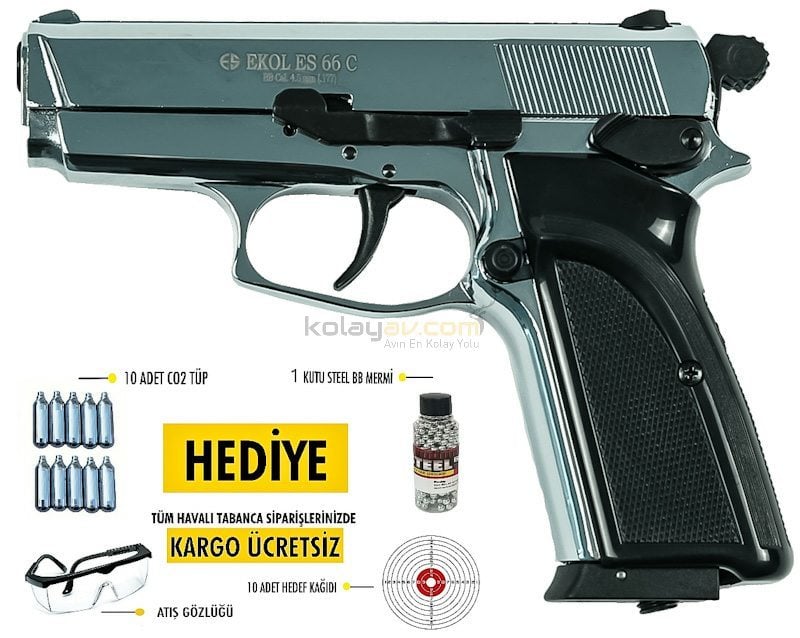 EKOL ES 66 Compact Havalı Tabanca 4.5 mm - Parlak Beyaz