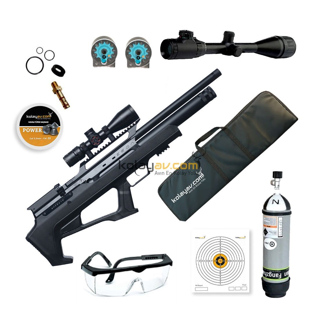 Huğlu Effecto Zeon LW Siyah Dürbün + Scuba PCP Havalı Tüfek 5.5mm (Full Set)