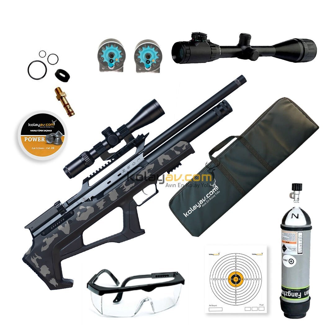 Huğlu Effecto Zeon LW Gri Kamuflaj Dürbün + Scuba PCP Havalı Tüfek 5.5mm (Full Set)