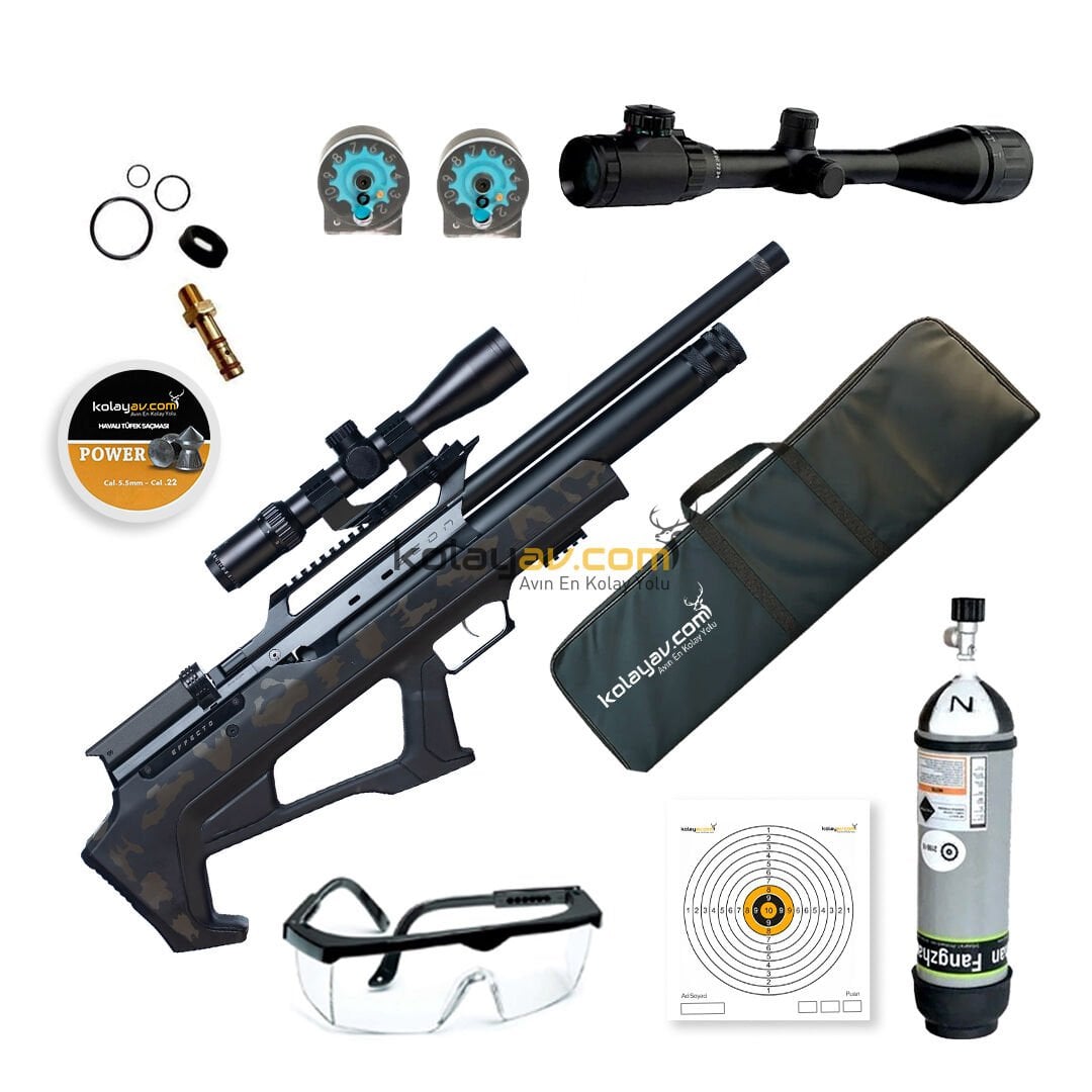 Huğlu Effecto Zeon LW Haki Kamuflaj Dürbün + Scuba PCP Havalı Tüfek 5.5mm (Full Set)