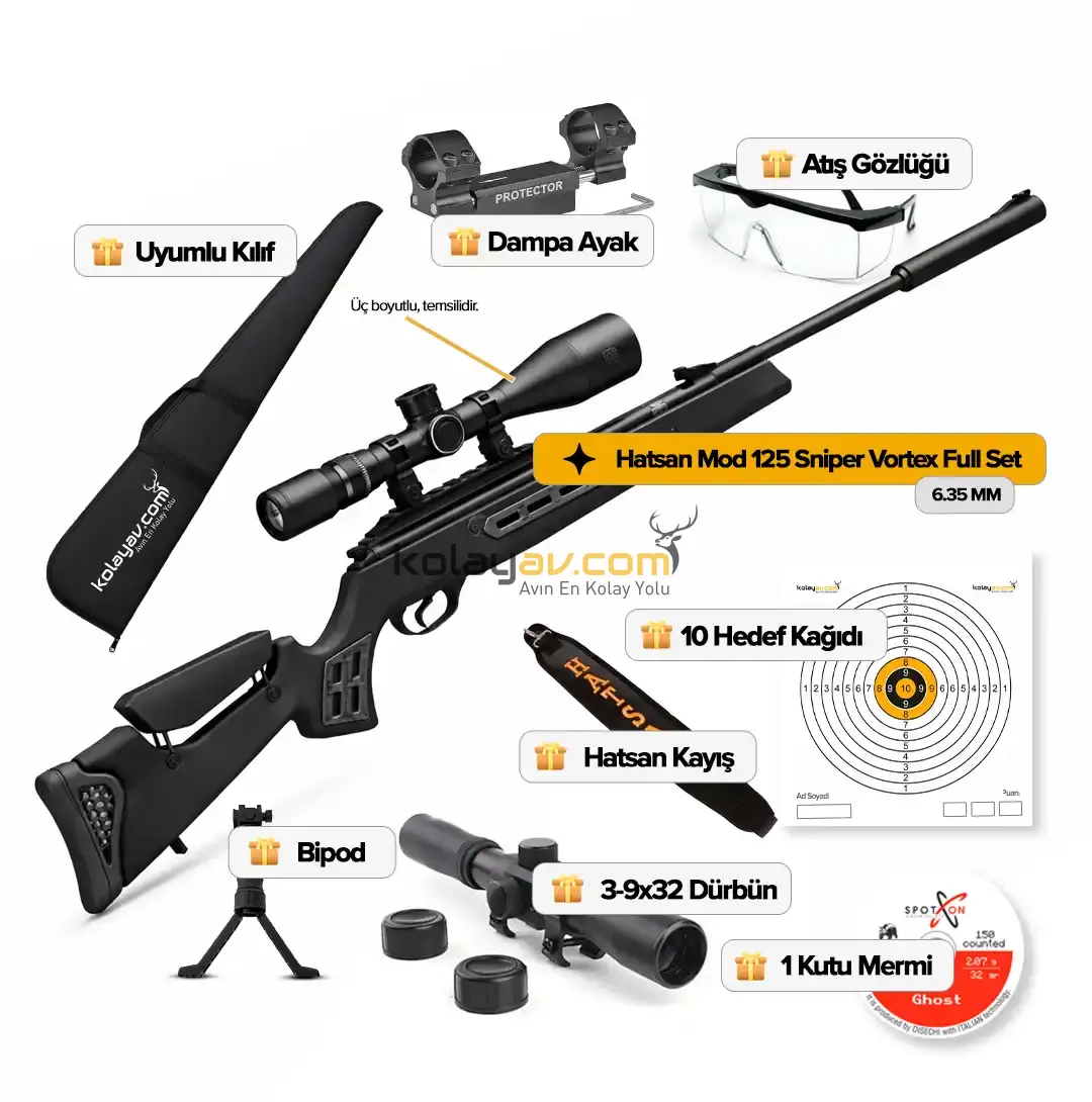 Hatsan Mod 125 Sniper Vortex Havalı Tüfek, 6.35mm (Full Set+Dürbün+Dampa)