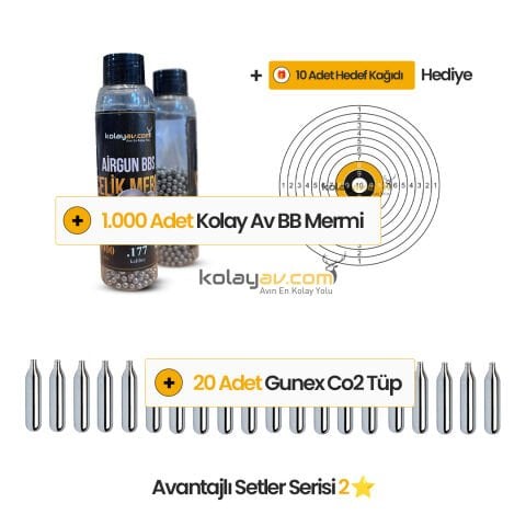 20 Co2 Tüp, 1000 4.5mm BBs Mermi Set Hediyeli