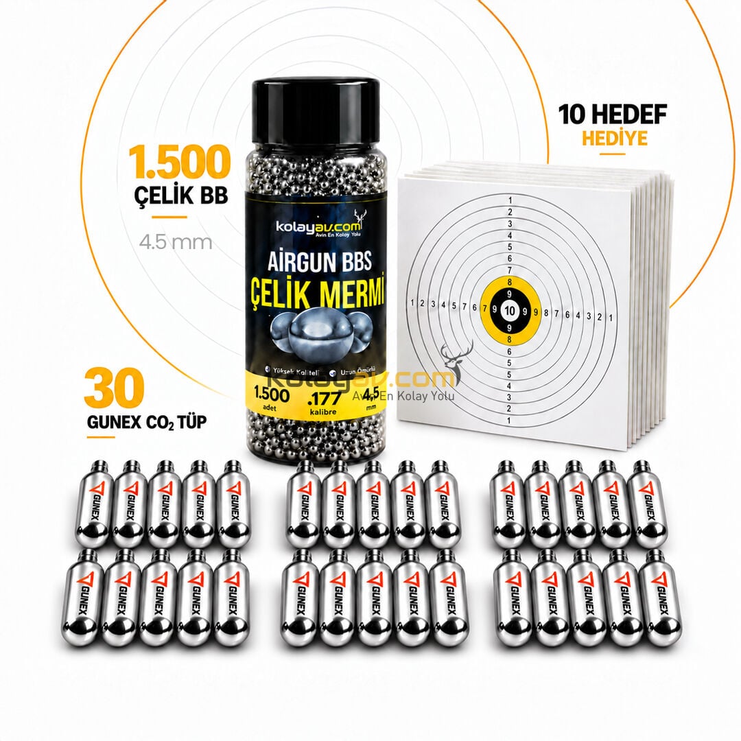 30 Co2 Tüp, 1500 4.5mm BBs Mermi Set Hediyeli