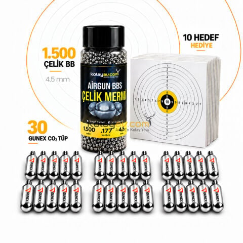 30 Co2 Tüp, 1500 4.5mm BBs Mermi Set Hediyeli