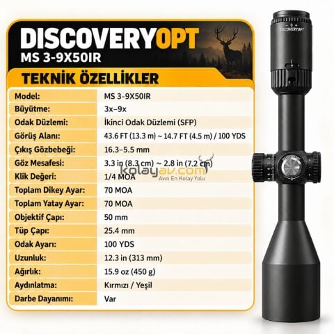Discovery MS 3-9X50IR SFP 25.4mm Tüfek Dürbünü