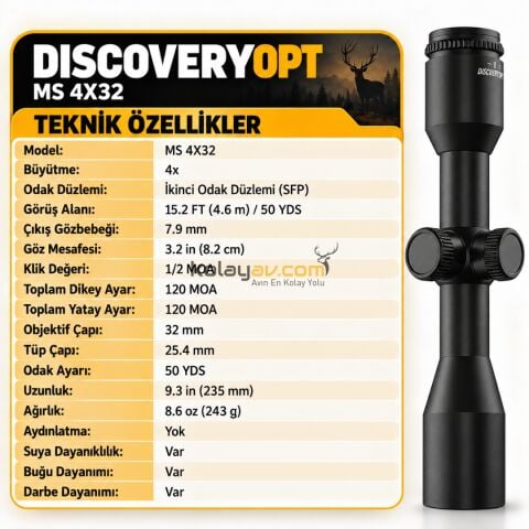Discovery MS 4x32 SFP 25.4mm Tüfek Dürbünü