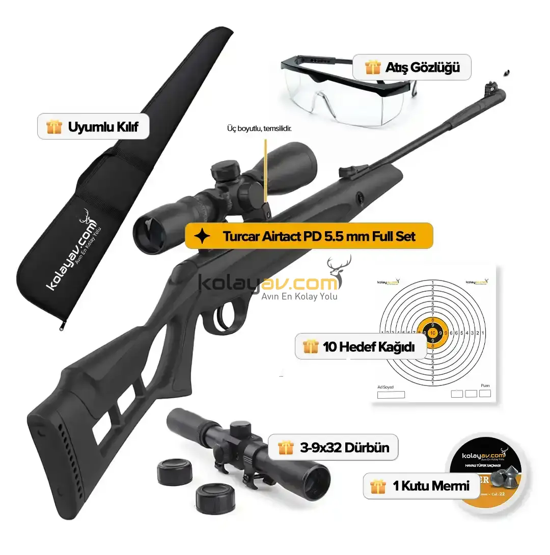 Hatsan Turcar Airtact PD Havalı Tüfek, 5.5mm (Full Set) 3-9x32