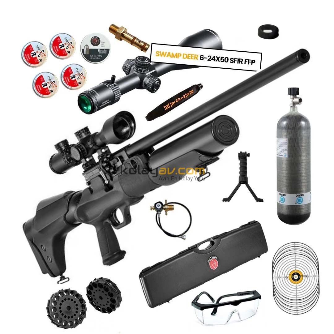 Hatsan Hercules 666 QE 6.35mm FFP Dürbün + Scuba PCP Havalı Tüfek (Pro Carbon Set)