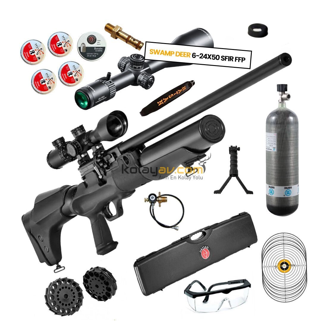 Hatsan Hercules 666 QE 6.35mm FFP Dürbün + Scuba PCP Havalı Tüfek (Pro Carbon Set)
