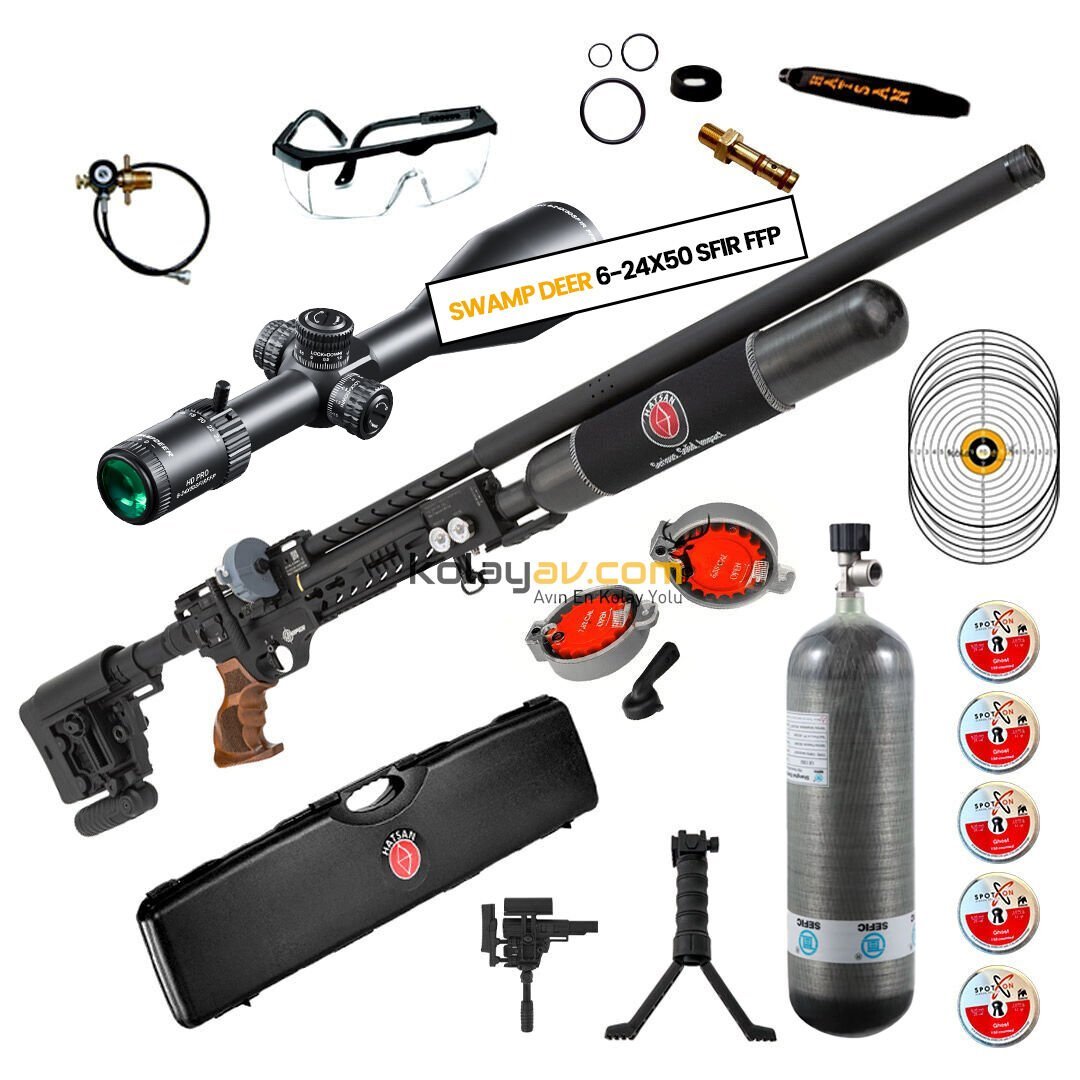 Hatsan Factor Sniper Long FFP Dürbün + Scuba PCP Havalı Tüfek, 6.35mm (Pro Carbon Set)
