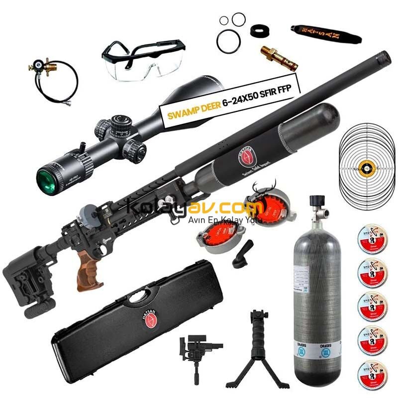 Hatsan Factor Sniper Long FFP Dürbün + Scuba PCP Havalı Tüfek, 6.35mm (Pro Carbon Set)