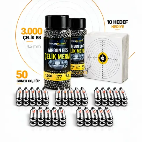 50 Co2 Tüp, 3000 4.5 mm BBs Mermi Set Hediyeli