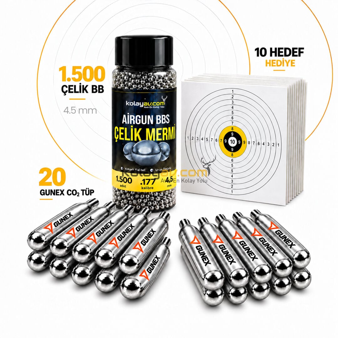 20 Co2 Tüp, 1500 4.5mm BBs Mermi Set Hediyeli