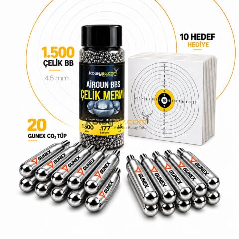 20 Co2 Tüp, 1500 4.5mm BBs Mermi Set Hediyeli