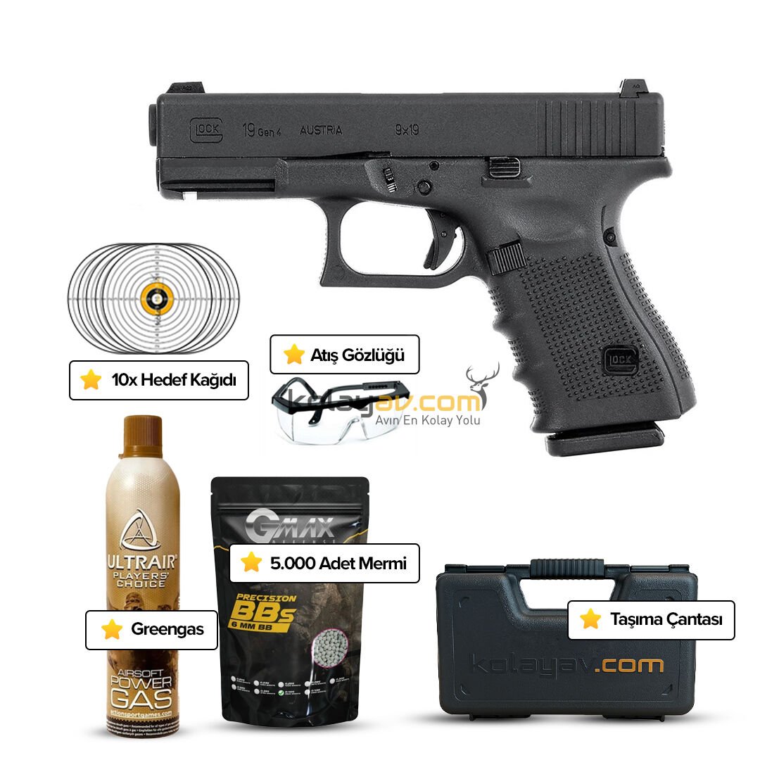 Glock 19 Gen.4 ガスガン セット UMAREX Glock 19 Gen 4 Blowback Airsoft Tabanca (Greengas) - Kolay Av