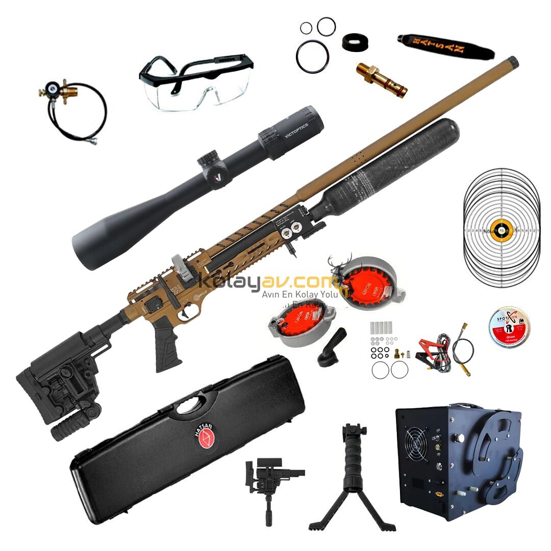 Hatsan Factor Sniper L Long FDE SFP Dürbün + Kompresör PCP Havalı Tüfek, 6.35mm (Limitsiz Full Set)
