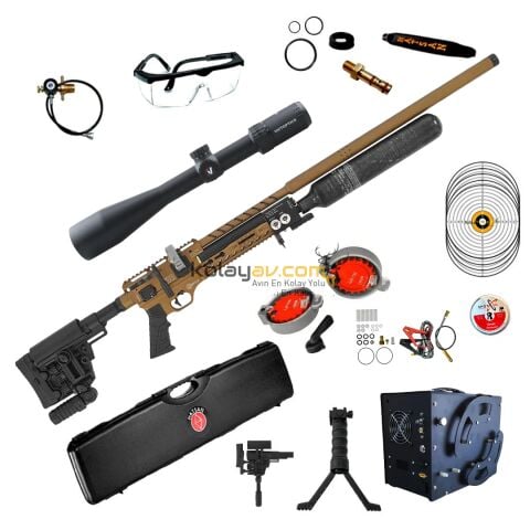 Hatsan Factor Sniper L Long FDE SFP Dürbün + Kompresör PCP Havalı Tüfek, 6.35mm (Limitsiz Full Set)
