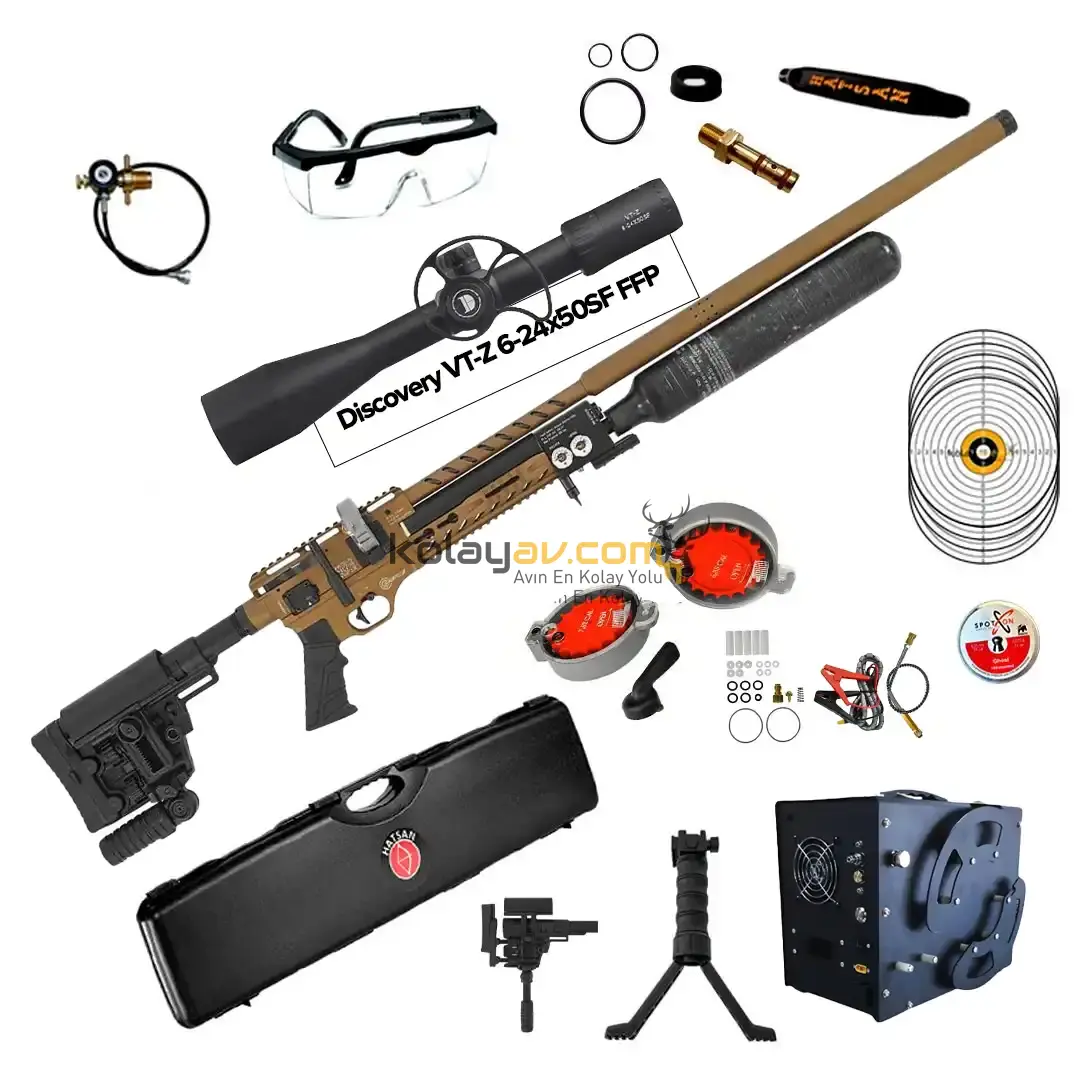 Hatsan Factor Sniper L Long FDE SFP Dürbün + Kompresör PCP Havalı Tüfek, 6.35mm (Limitsiz Full Set)