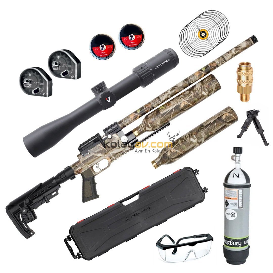 Kral PCP Puncher Jumbo Dazzle Kamuflaj Dürbün+Scuba Havalı Tüfek (Titanium Full Set)