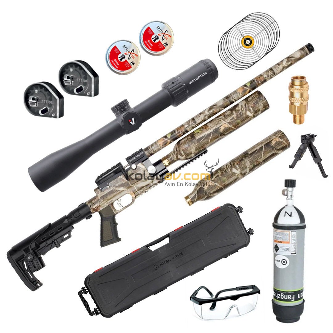 Kral PCP Puncher Jumbo Dazzle Kamuflaj Dürbün+Scuba Havalı Tüfek (Titanium Full Set) 6.35 mm
