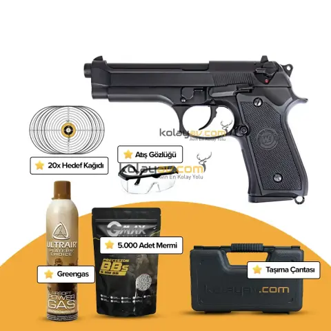 WE Beretta M9A1 Rail Full Auto Blowback Airsoft Tabanca (Greengas)