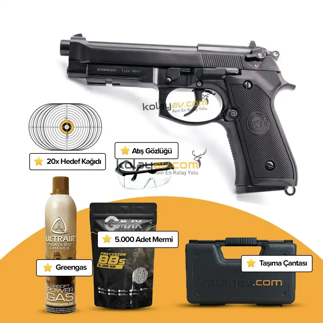 WE Beretta M9A1 Rail Full Auto Blowback Airsoft Tabanca (Greengas)