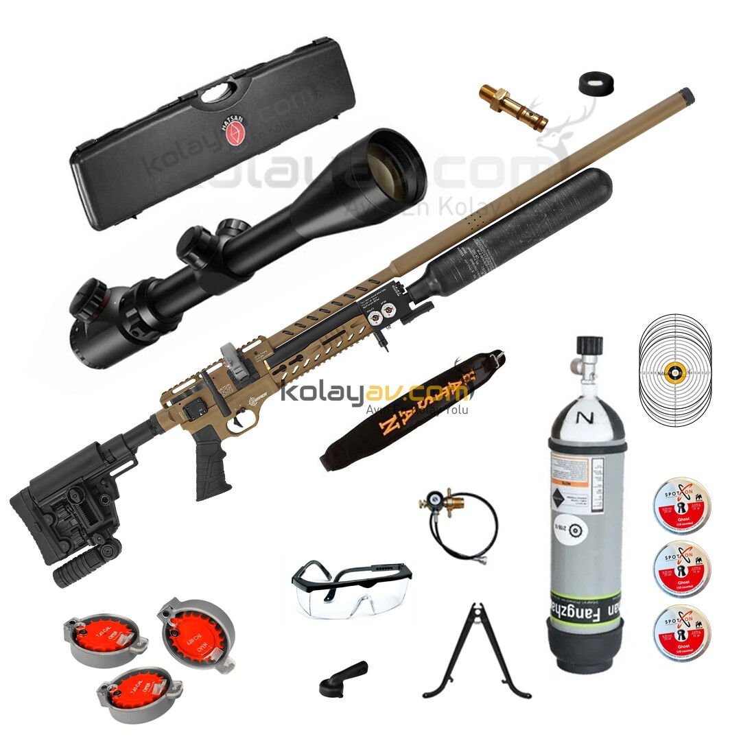 Hatsan Factor Sniper L LONG FDE PCP Havalı Tüfek, 6.35mm Scuba+Dürbün (Gold Full Set)