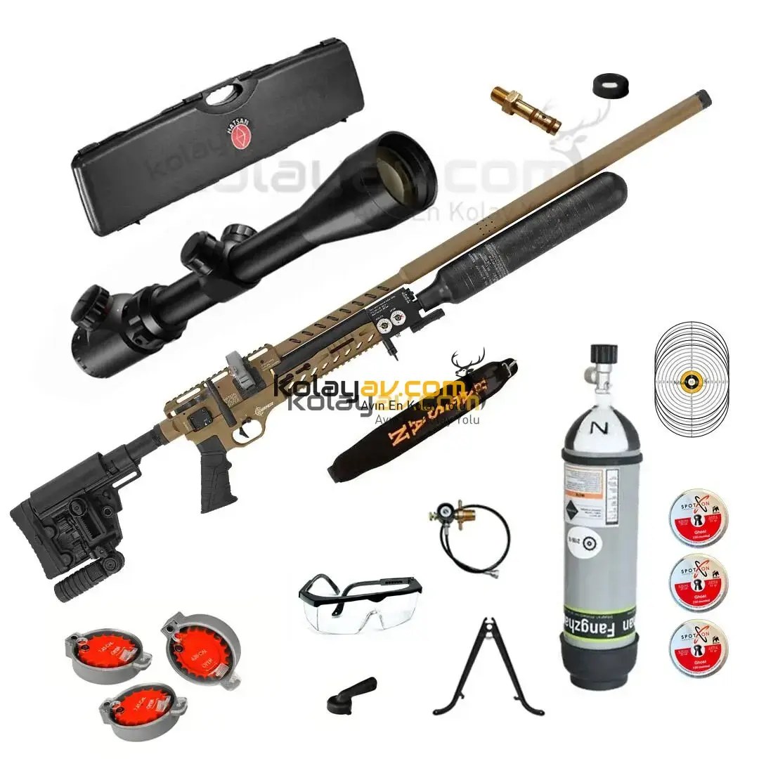 Hatsan Factor Sniper L LONG FDE PCP Havalı Tüfek, 6.35mm Scuba+Dürbün (Gold Full Set)