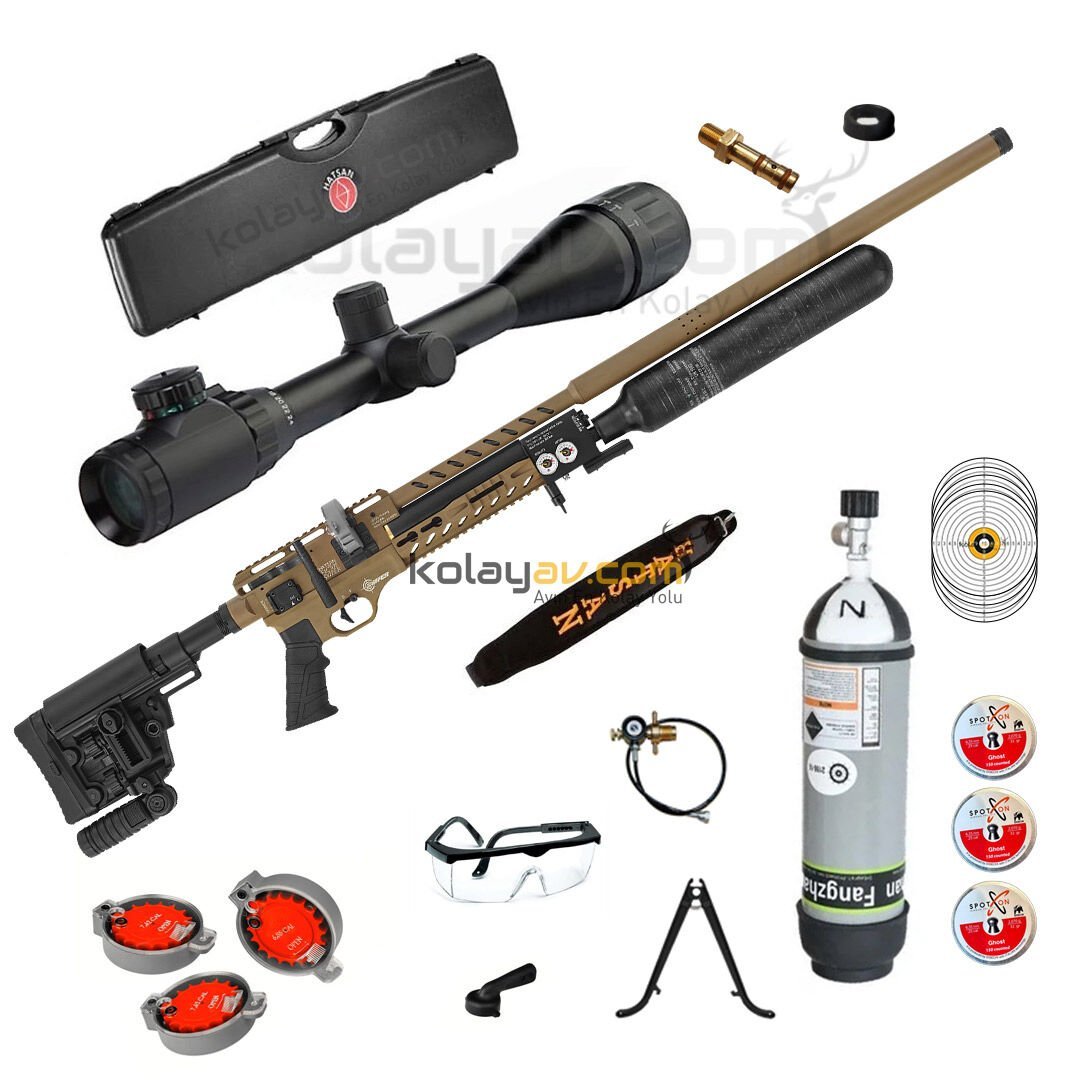 Hatsan Factor Sniper L LONG FDE PCP Havalı Tüfek, 6.35mm Scuba+Dürbün (Platinum Full Set)