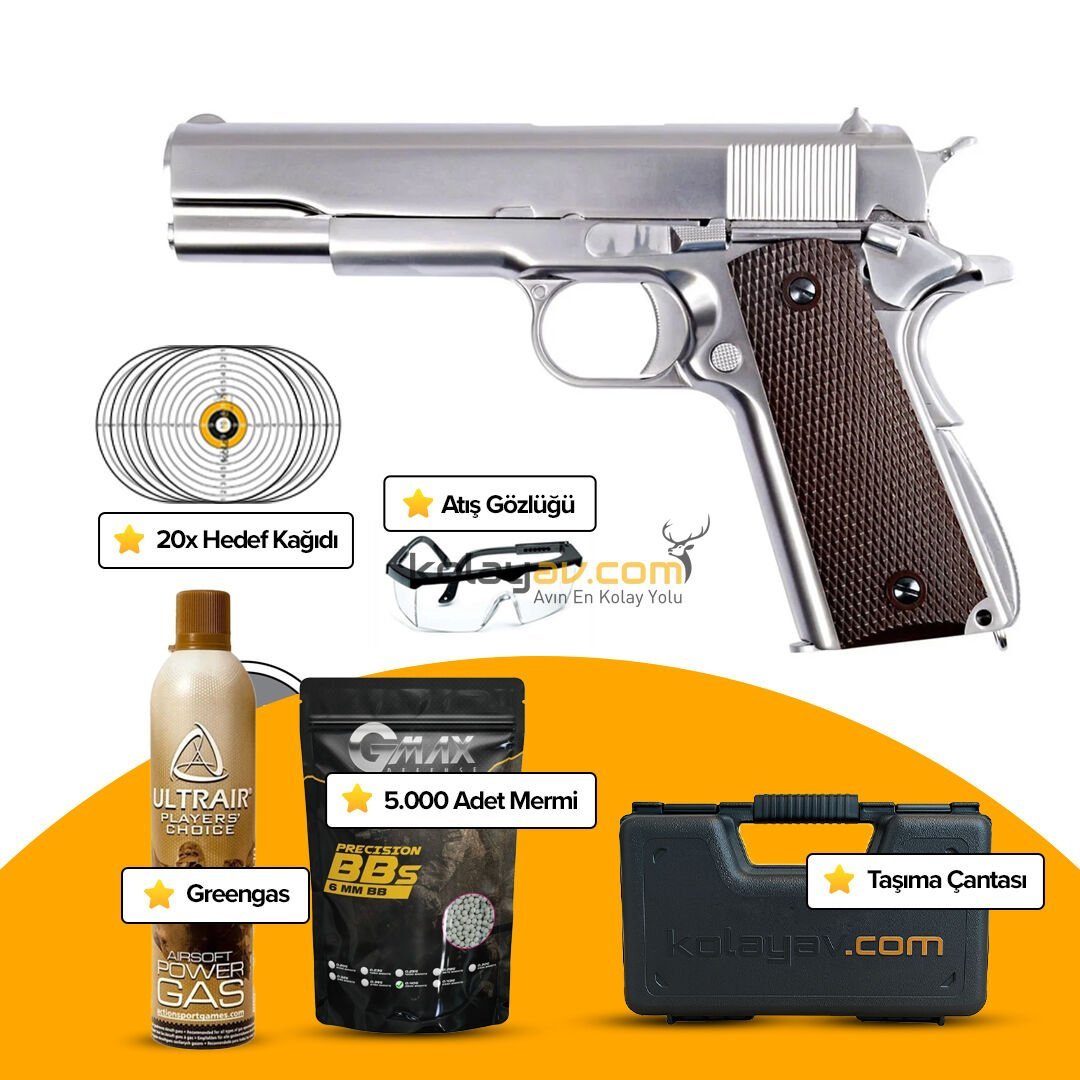 WE COLT 1911 Gümüş Blowback Airsoft Tabanca 6mm