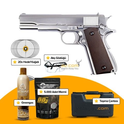 WE COLT 1911 Gümüş Blowback Airsoft Tabanca 6mm
