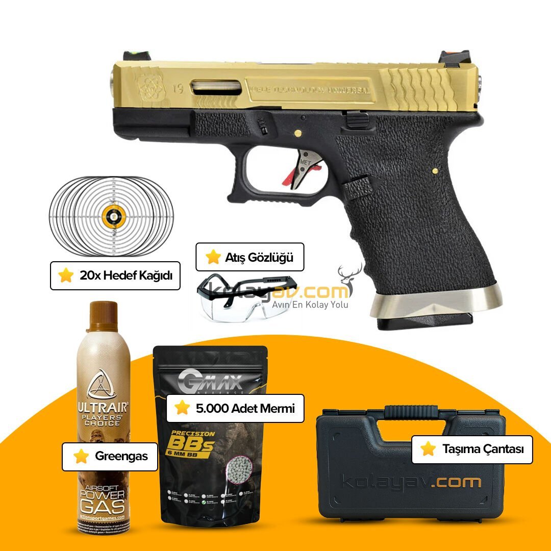 WE Glock G19 TG GBB Airsoft Tabanca Gold (Greengas)