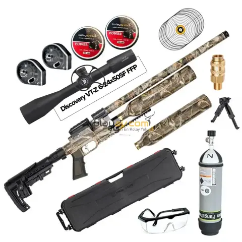 Kral PCP Puncher Jumbo Dazzle Kamuflaj Dürbün+Scuba Havalı Tüfek (Titanium Full Set) 4.5 mm