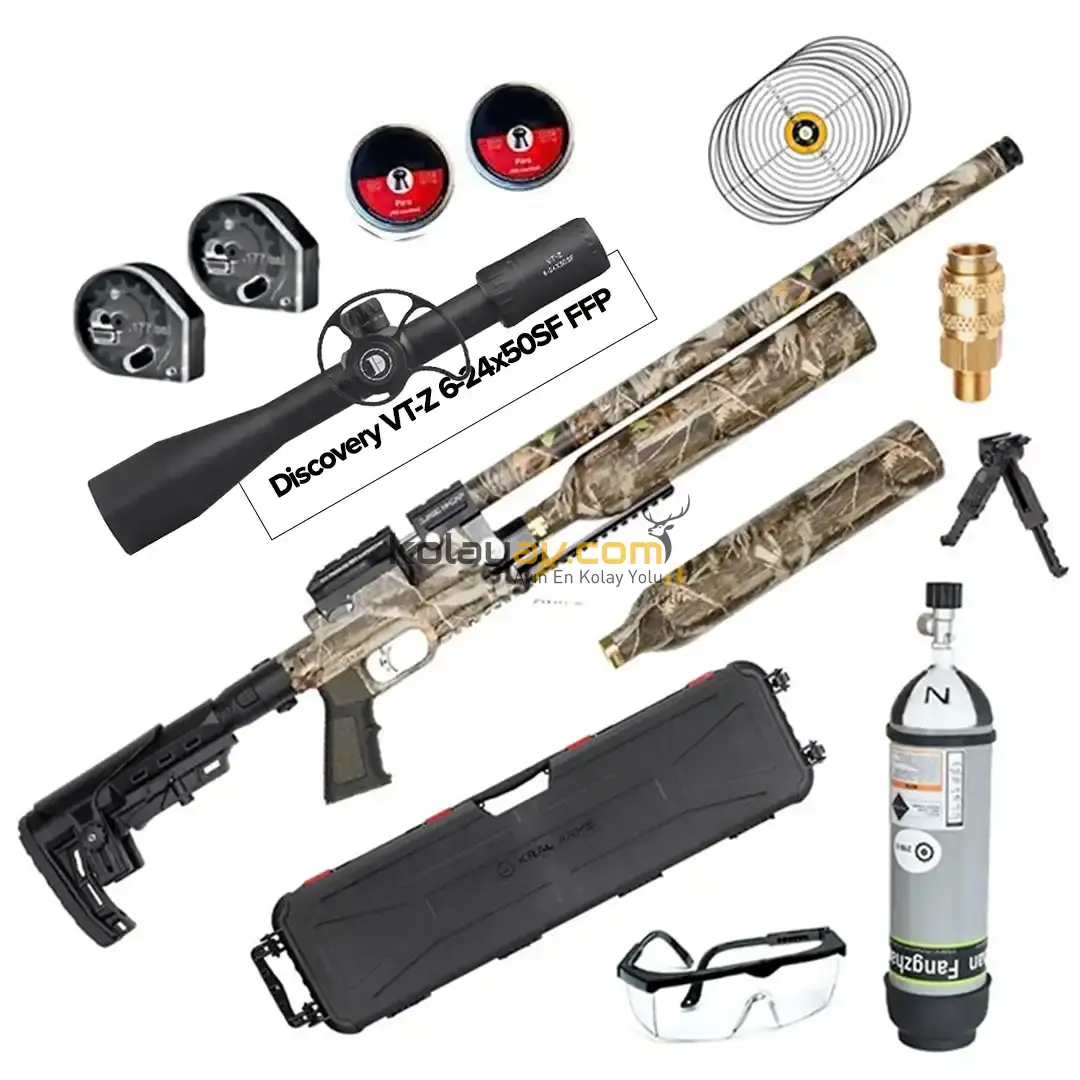 Kral PCP Puncher Jumbo Dazzle Kamuflaj Dürbün+Scuba Havalı Tüfek (Titanium Full Set) 5.5 mm