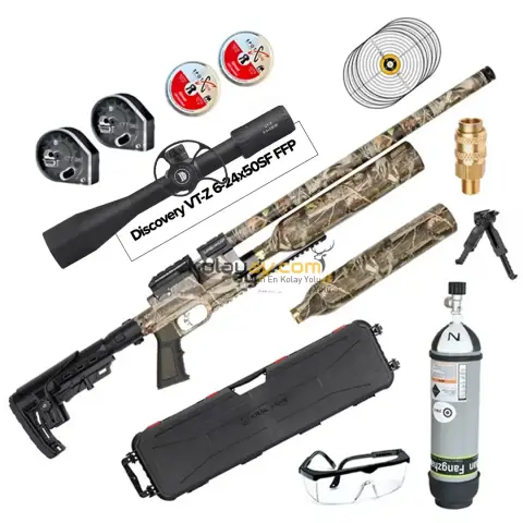 Kral PCP Puncher Jumbo Dazzle Kamuflaj Dürbün+Scuba Havalı Tüfek (Titanium Full Set) 6.35 mm