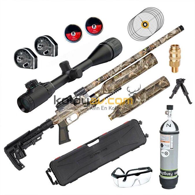 Kral PCP Puncher Jumbo Dazzle Kamuflaj Dürbün+Scuba Havalı Tüfek (Platinum Full Set) 4.5 mm