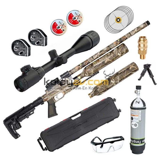 Kral PCP Puncher Jumbo Dazzle Kamuflaj Dürbün+Scuba Havalı Tüfek (Platinum Full Set) 6.35 mm
