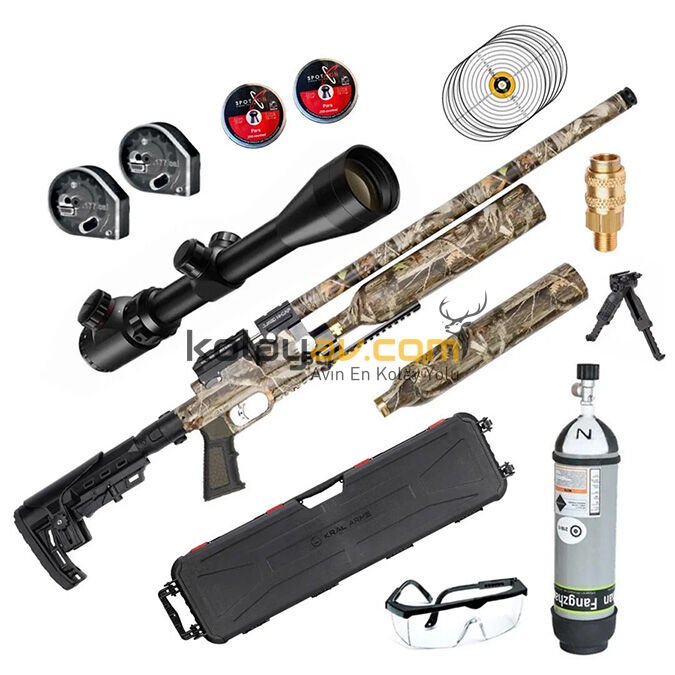 Kral PCP Puncher Jumbo Dazzle Kamuflaj Dürbün+Scuba Havalı Tüfek (Gold Full Set) 5.5 mm