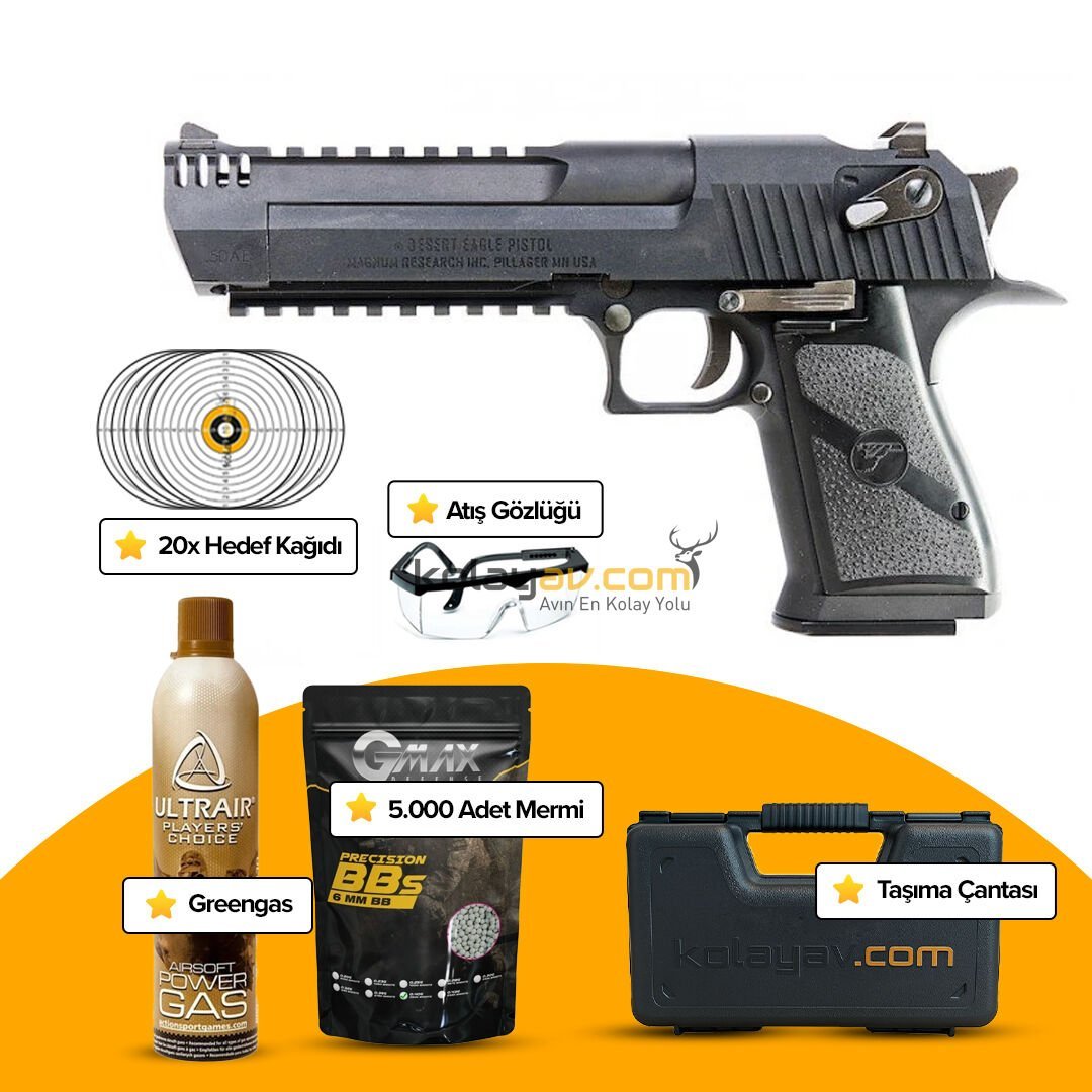 WE AW Desert Eagle .50AE Siyah Blowback Airsoft Tabanca (Greengas)