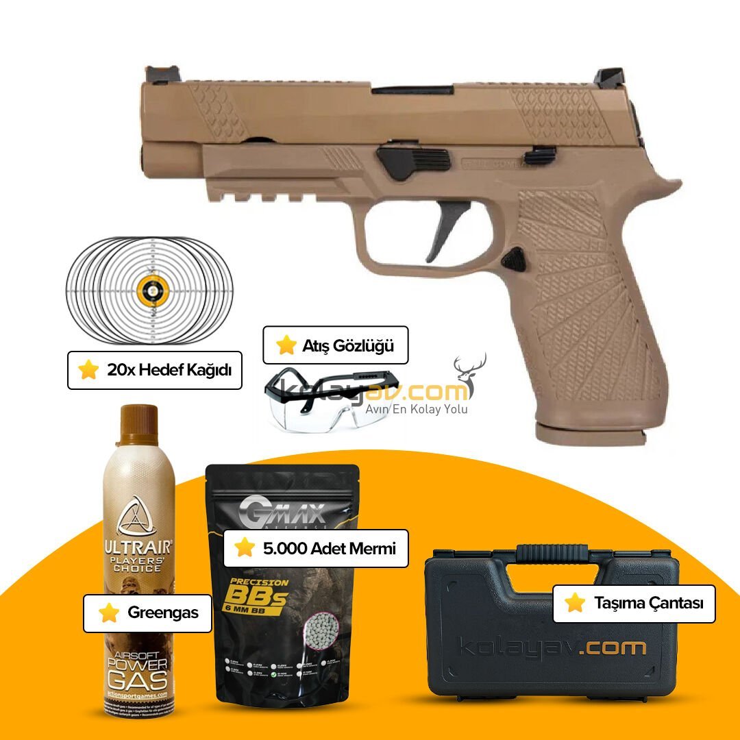 WE Sig Sauer P320 M17 Wilson Combat Blowback Airsoft Tabanca Tan (Greengas)
