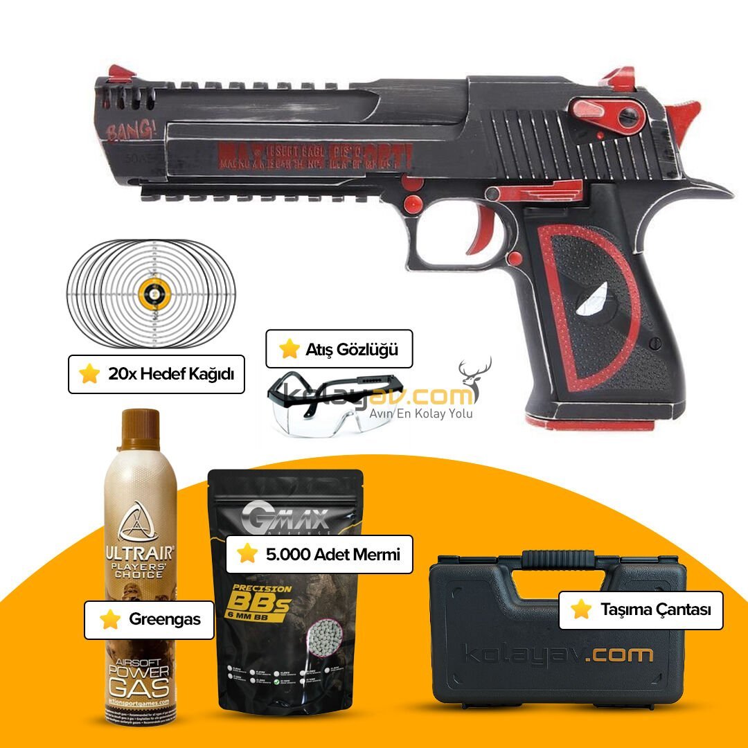 WE Deadpool x Magnum Research Inc. Desert Eagle 50AE Blowback Airsoft Tabanca (Greengas)