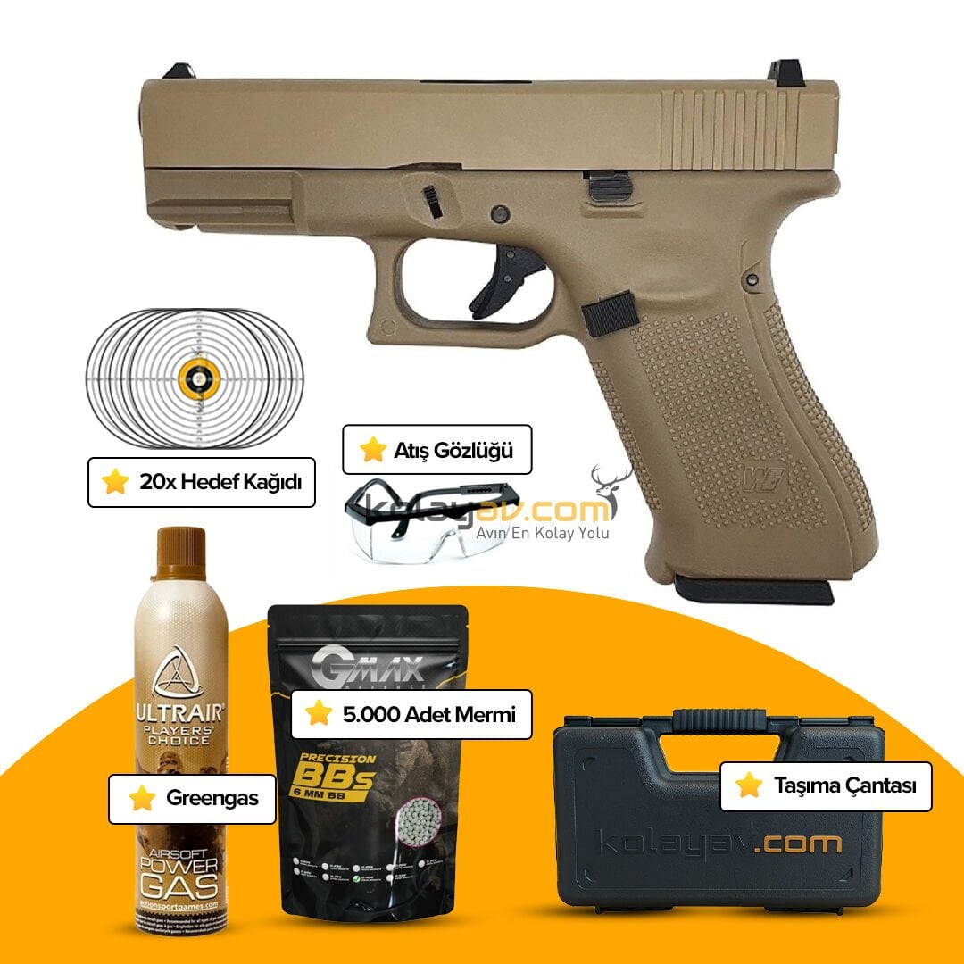 WE Glock 19XL Gen5 Tan Blowback Airsoft Tabanca (Greengas)