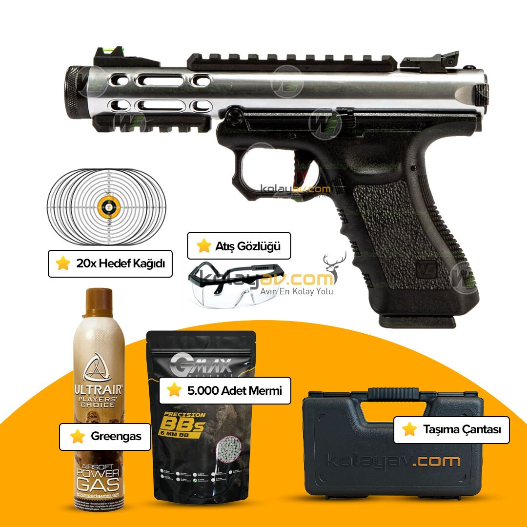WE Galaxy SV Glock/Ruger Hybrid Blowback Airsoft Tabanca Gümüş (Greengas)