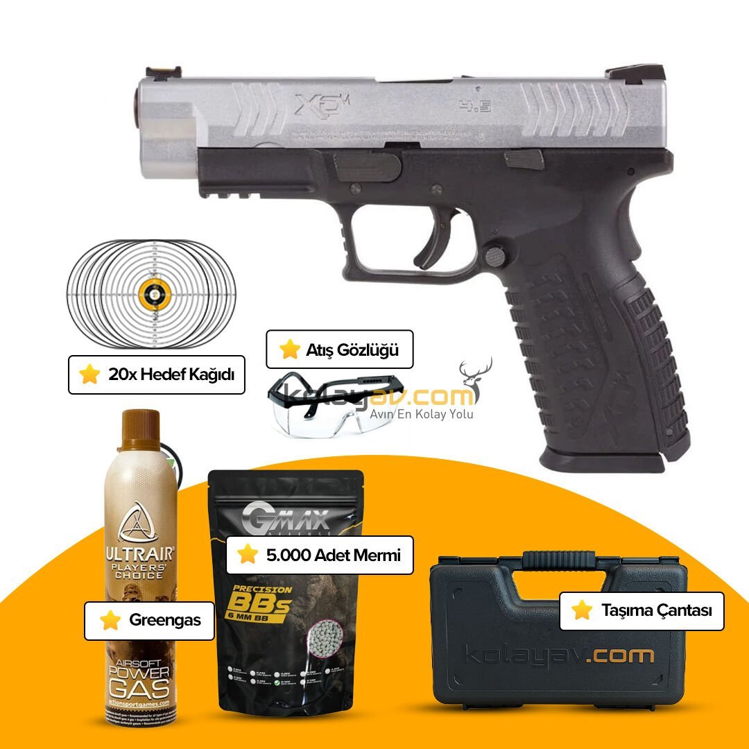 WE Springfield Armory XDM4.5 Gümüş Blowback Airsoft Tabanca (Greengas)