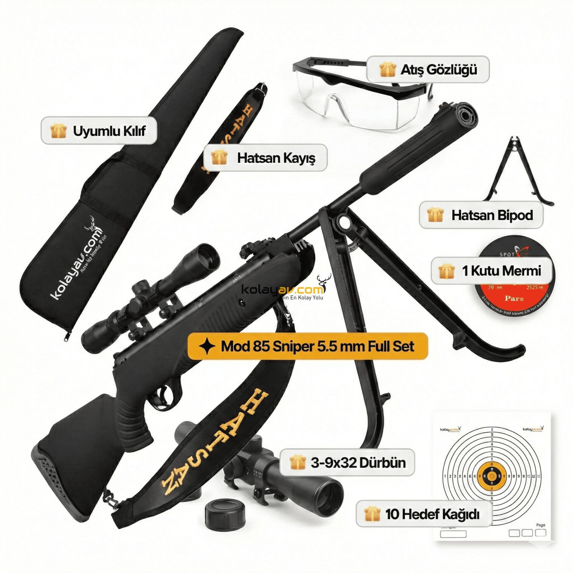 Hatsan Mod 85 Sniper Havalı Tüfek, 5.5mm (3-9x32 Dürbün)