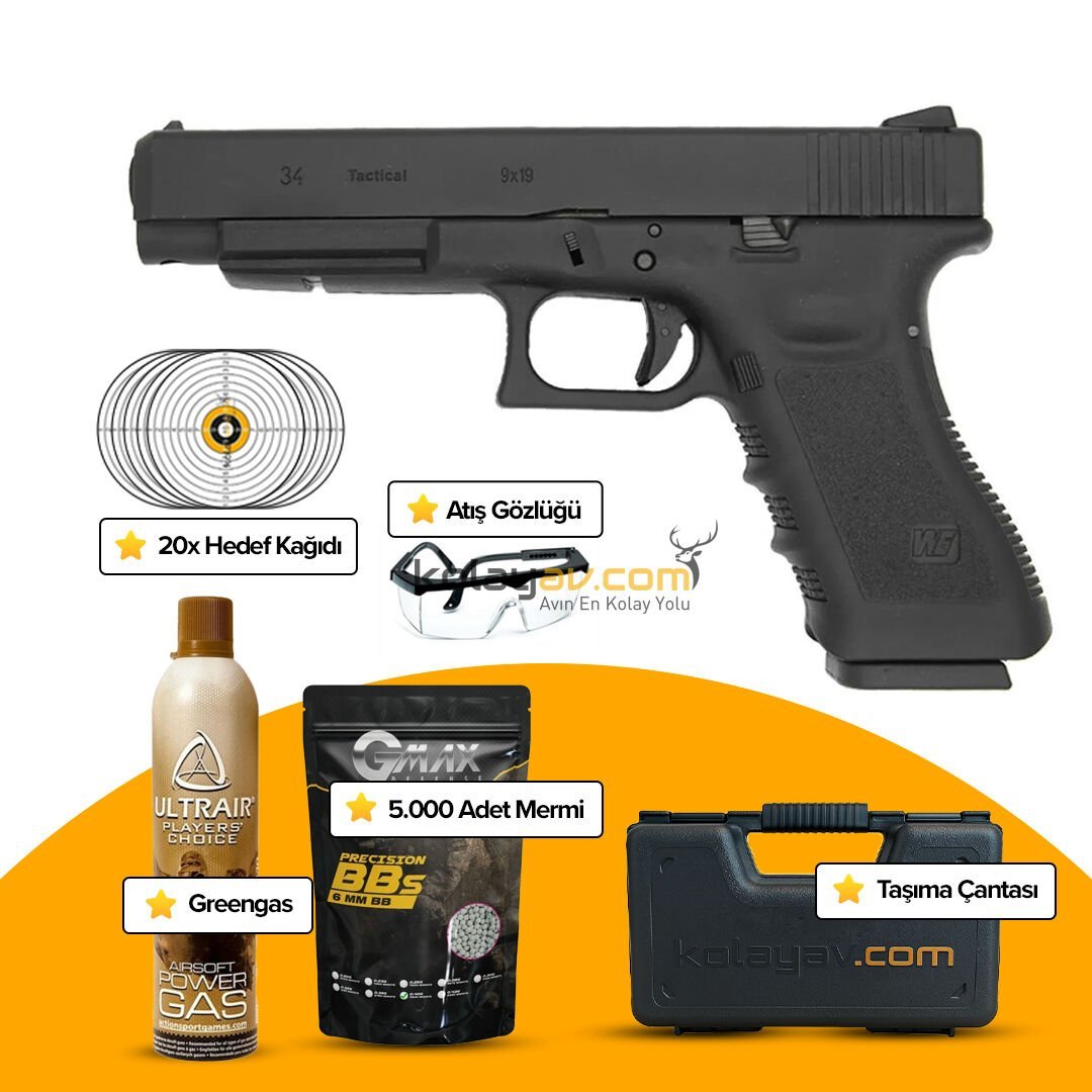 WE Glock 34 Gen3 Siyah Blowback Airsoft Tabanca (Greengas)