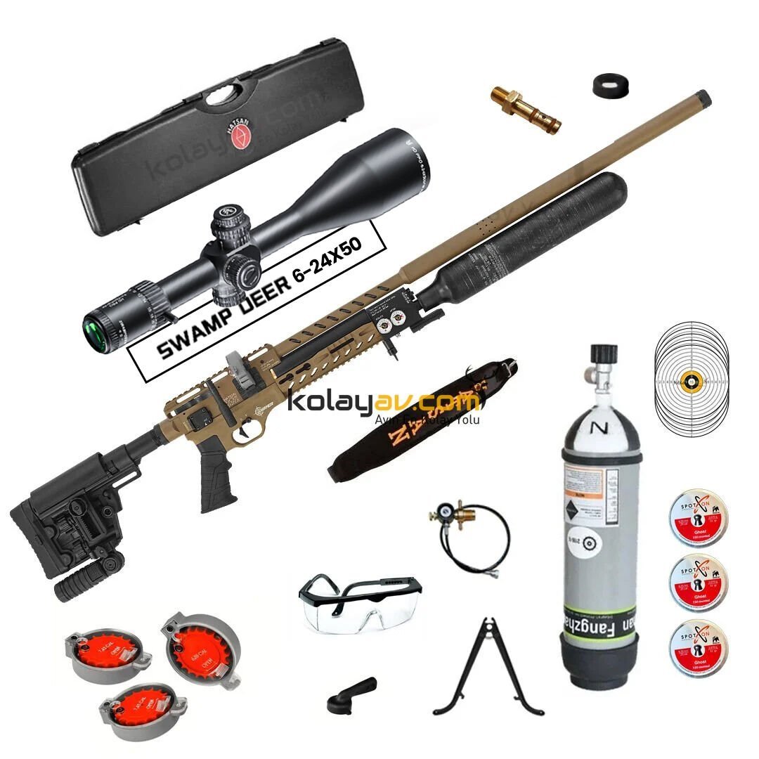 Hatsan Factor Sniper L Long FDE FFP Dürbün + Scuba PCP Havalı Tüfek, 6.35mm (Cosmos Full Set)