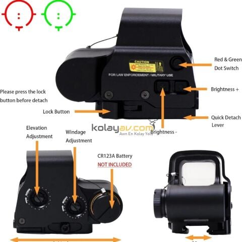 SOTAC 558 Red & Green Dot Holografik Reflex Nişangah ve G43 3X Yakınlaştırıcı Set (Flip QD Montajlı) - Siyah