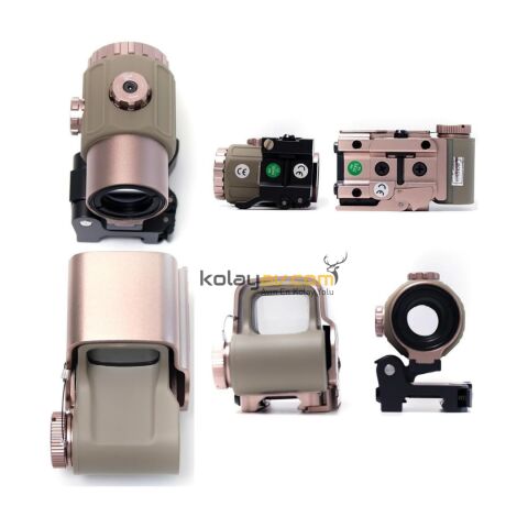 SOTAC 558 Red & Green Dot Holografik Reflex Nişangah ve G43 3X Yakınlaştırıcı Set (Flip QD Montajlı) - Bronz